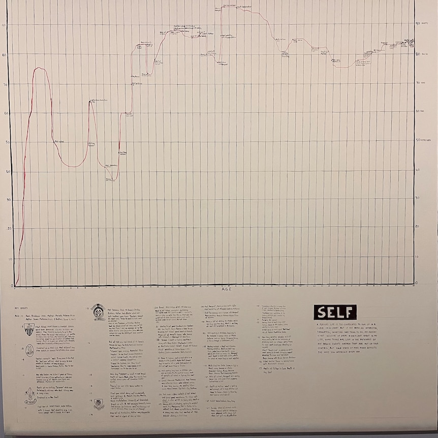 A line graph lablled "self happiness index".