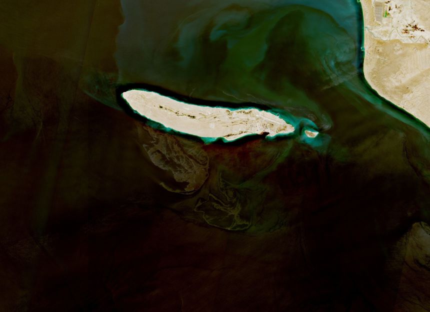Oil around Iran’s Lavan Island as seen from satellite images taken April 10.