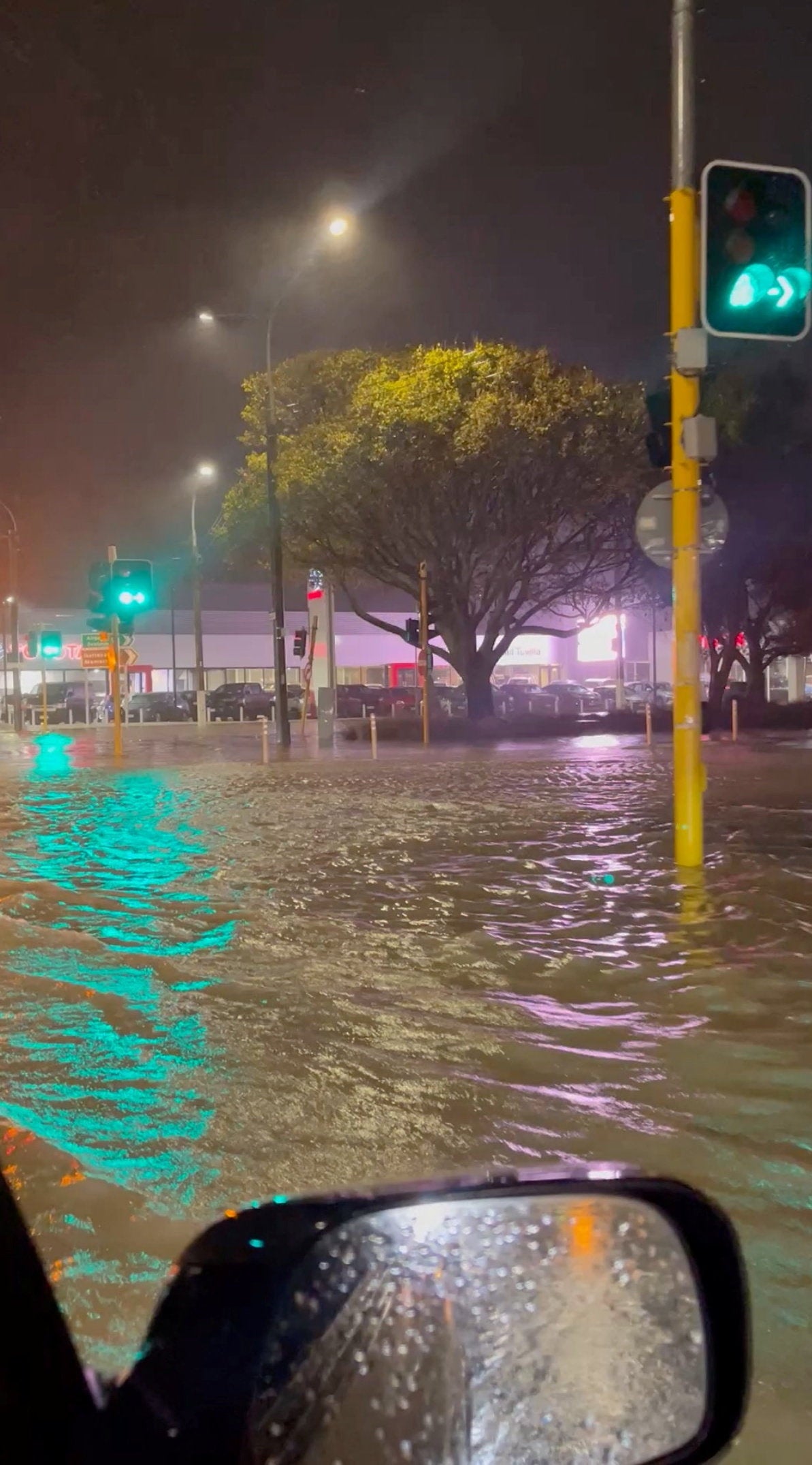 Submerged road in Wellington on 20 April 2026