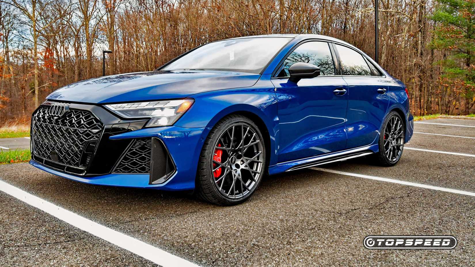 2026 Audi RS3 in blue front third quarter view