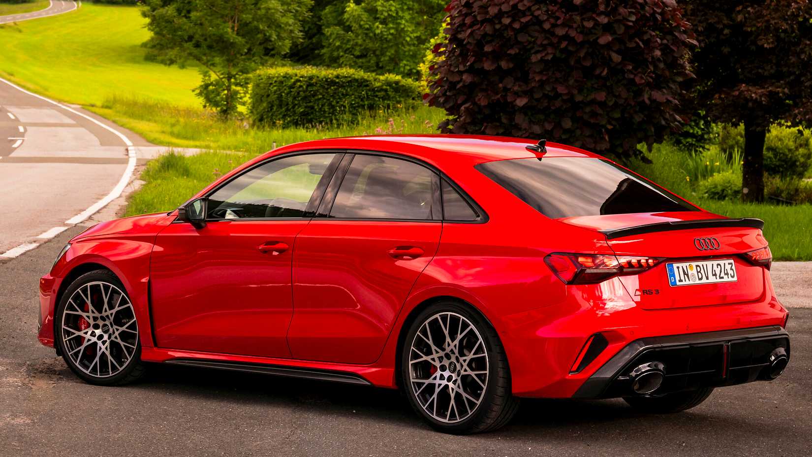 2026 Audi RS3 in red rear third quarter view