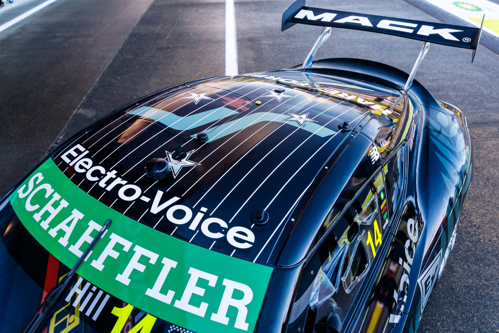 The JR logo on the roof of Cameron Hill's Toyota Supra.