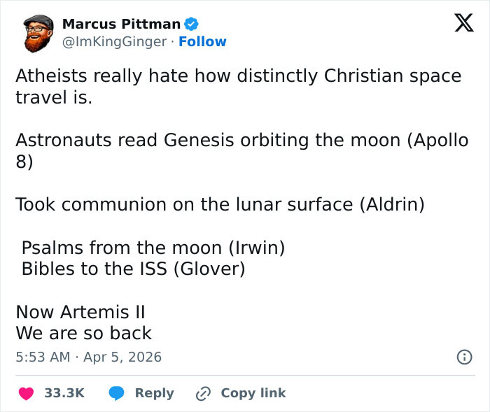 Man Claims Space Travel Is “Distinctly Christian” After Artemis II Broadcast—The Comments Did Not Disappoint