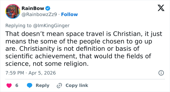 Man Claims Space Travel Is “Distinctly Christian” After Artemis II Broadcast—The Comments Did Not Disappoint