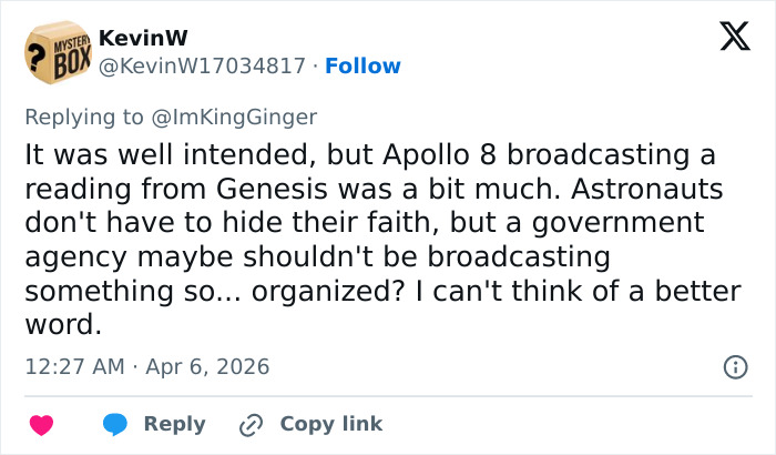 Man Claims Space Travel Is “Distinctly Christian” After Artemis II Broadcast—The Comments Did Not Disappoint