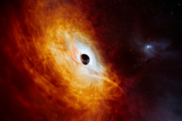 An artist’s impression of quasar J0529-4351, the most luminous object in the universe, pictured by an ESO telescope.