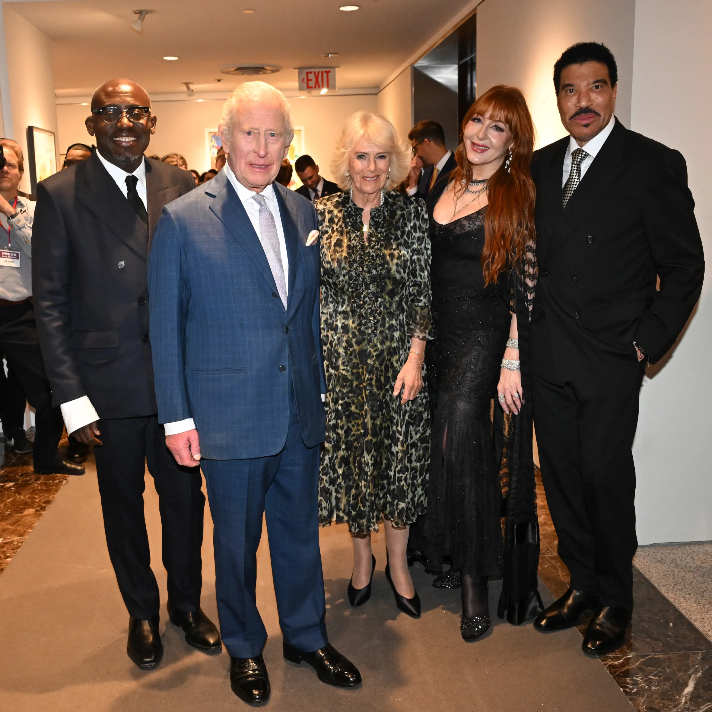Edward Enninful, King Charles III, Queen Camilla, Charlotte Tilbury and Lionel Richie pose at the Greater Together Reception.