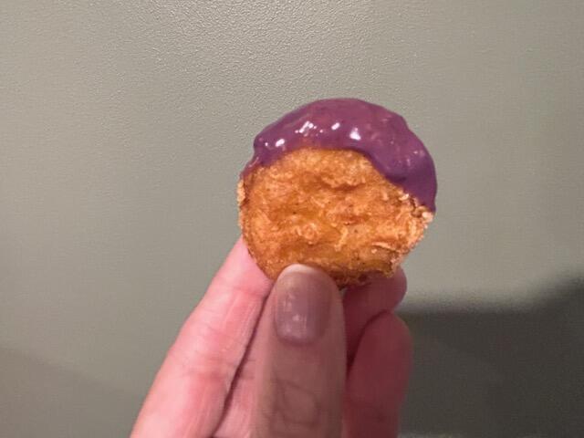 Look! My McNugget is wearing a purple wig! The best thing about the Demon sauce was the bold purple color, not the kind-of-meh hot-mustard sauce itself.