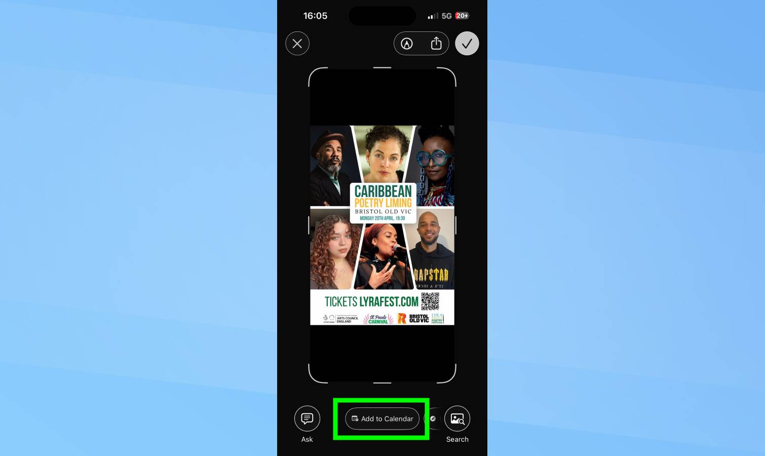Create calendar events instantly from screenshots