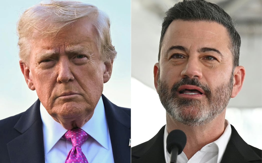 This combination of pictures created on September 18, 2025 shows US President Donald Trump (L) in Morristown, New Jersey on September 14, 2025 and television host Jimmy Kimmel in Hollywood, California, June 6, 2024.
Donald Trump called for US comedian Jimmy Kimmel to be sacked for likening First Lady Melania Trump to an 