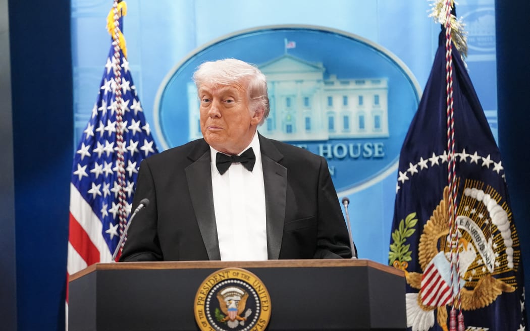 WASHINGTON, DC - APRIL 25: U.S. President Donald Trump speaks during a press conference in the Brady Briefing Room of the White House on April 25, 2026 in Washington, DC. President Trump is making a statement after the cancelation of the annual White House Correspondents Association Dinner after a possible shooting.   Nathan Howard/Getty Images/AFP (Photo by Nathan Howard / GETTY IMAGES NORTH AMERICA / Getty Images via AFP)