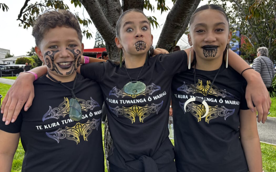 Tairakena Kahu-katipa, Tiahuia Finch and Kaylahni Mackie Taupe, all 11, from Bohally Intermediate, competed at Kia Hūkere te Hoe in Blenheim