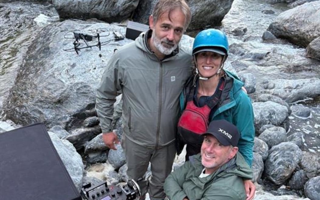Olympian and stunt double Luuka Jones-Yaxley (centre) with director of photography/cinematographer Lawrence Sher, left, and film director Baltasar Kormákur.