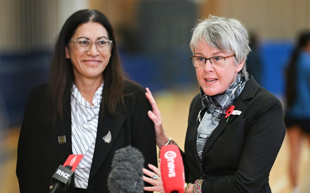 Netball New Zealand interim chief executive Jane Patterson and Silver Ferns Head Coach Dame Noeline Taurua during the press conference to announce Briony Akle as the Silver Ferns assistant coach, Mount Albert Grammar, Auckland, New Zealand on Friday 24 April 2026.
© Photo: Andrew Cornaga / Photosport