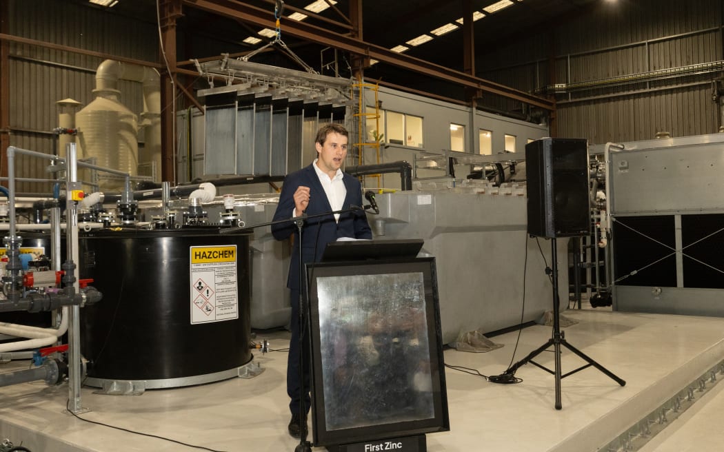 Zethos CEO Jonathan Ring speaking at the company's new metal refining facility.