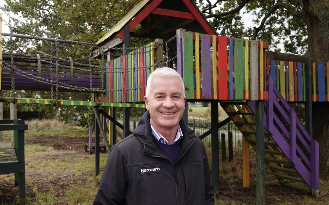 Harcourts real estate agent Tim Cook is marketing the former school. He took RNZ on a tour.
