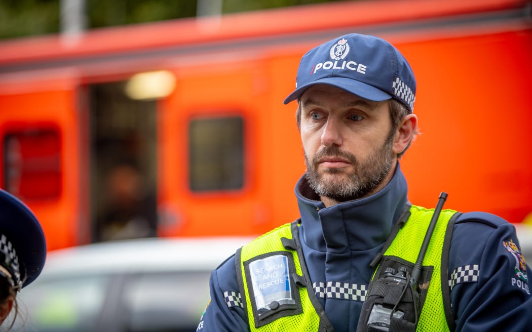Constable Steve Ewart speak to the press after the recovery of a body during the search for Wellington man Philip Sutton on 22 April 2026.