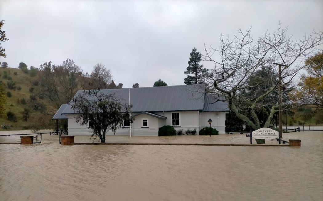 Omakere Hall was flooded.