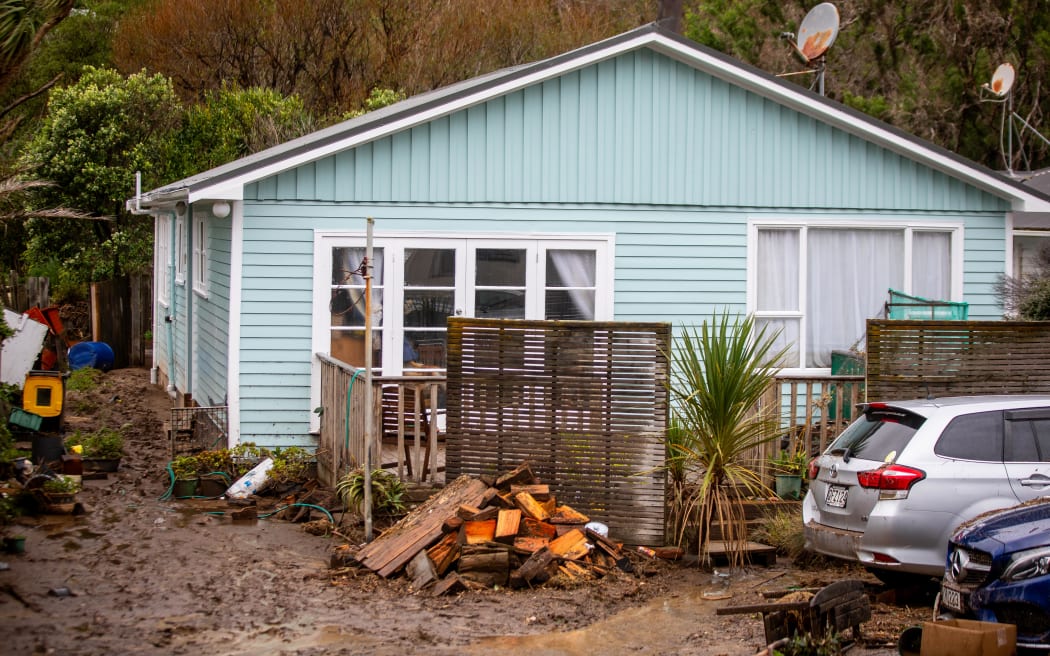 Flood damaged house in Ōwhiro Bay, Wellington, 21 April 2026.