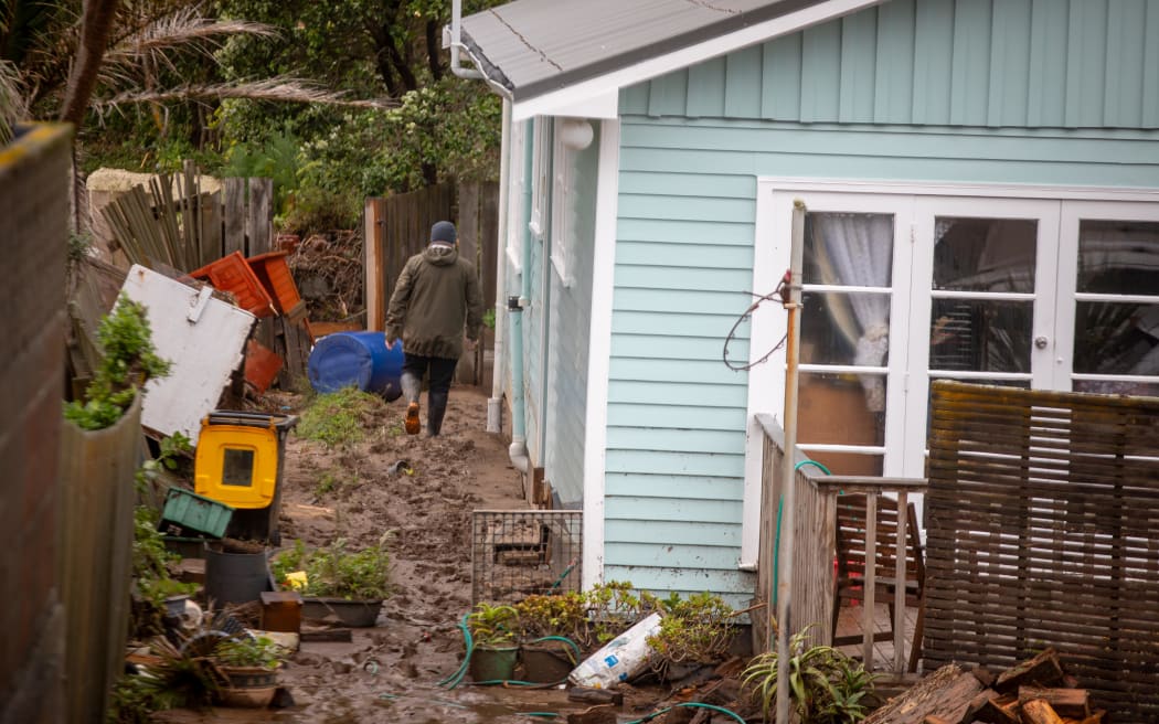 Flood damaged house in Ōwhiro Bay, Wellington, 21 April 2026.