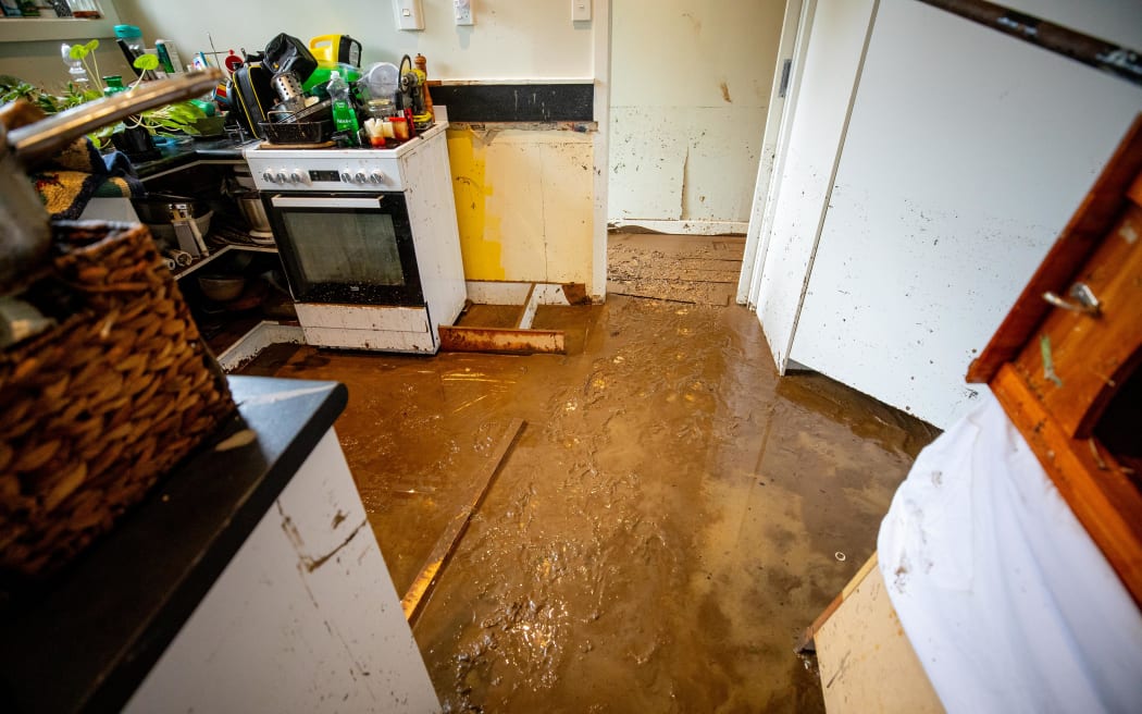Flood damaged house in Ōwhiro Bay, Wellington, 21 April 2026.