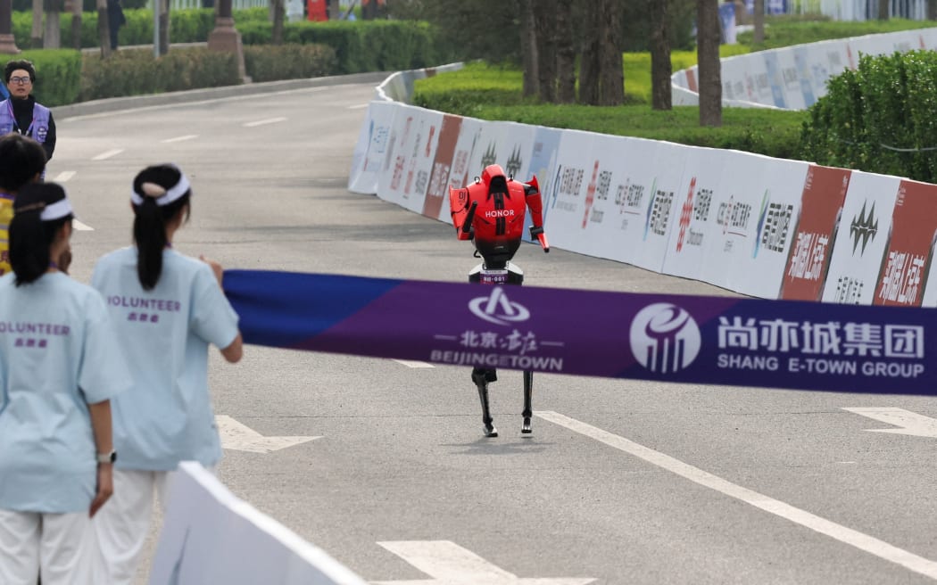 Lightning runs towards the finish line.