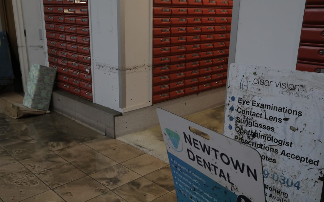 Flooding damage at Lychgate shopping complex in Newtown, Wellington.