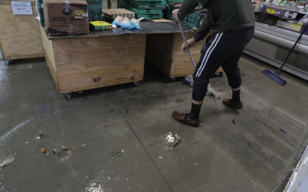 Flooding damage at Lychgate shopping complex in Newtown, Wellington.