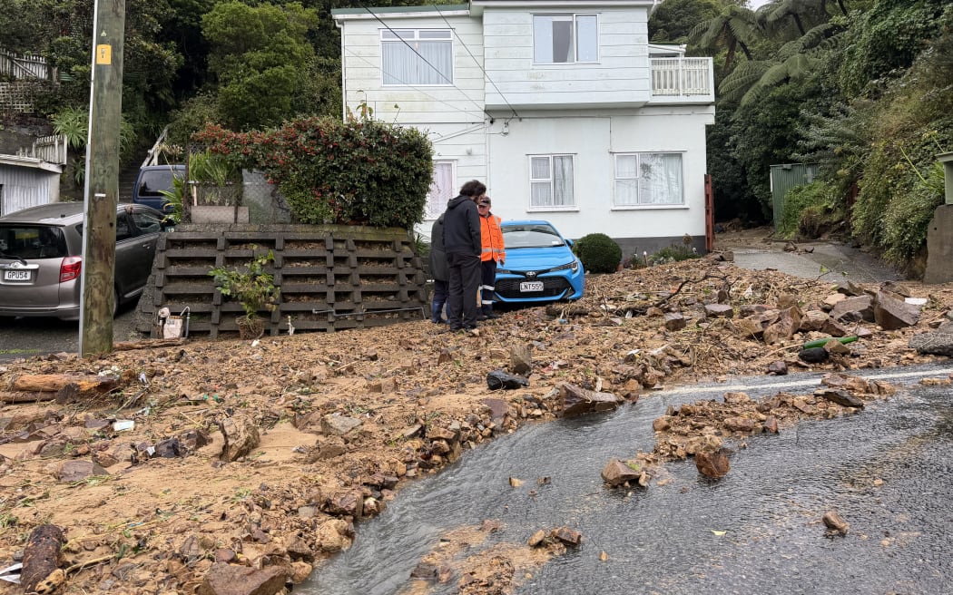 Flood damage on Balfour St in Mornington, Wellington.