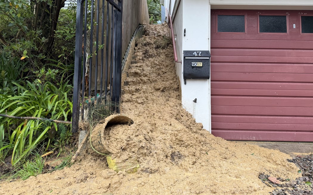 Flood damage on Balfour St in Mornington, Wellington.