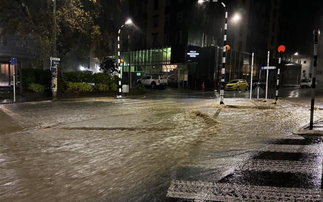Flooding in central Wellington on Monday 20 April.