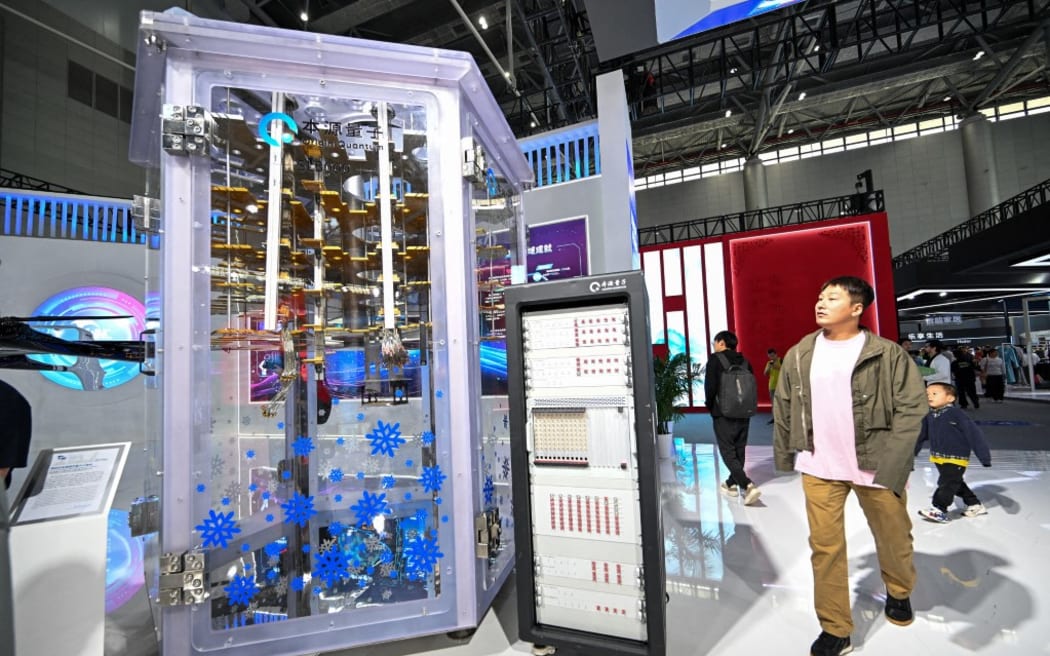 A quantum computer on display at the 2025 World Manufacturing Convention in Heifei, China, in September 2025.