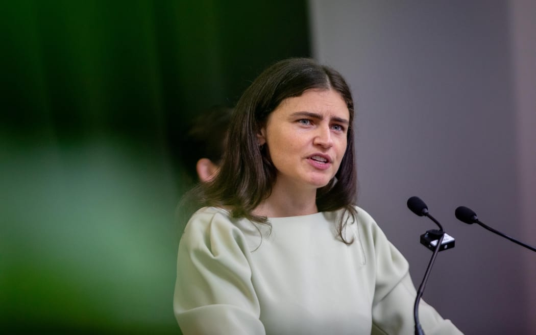 Green Party Co-Leader Chlöe Swarbrick delivering her 'State of the Planet' speech in Wellington.