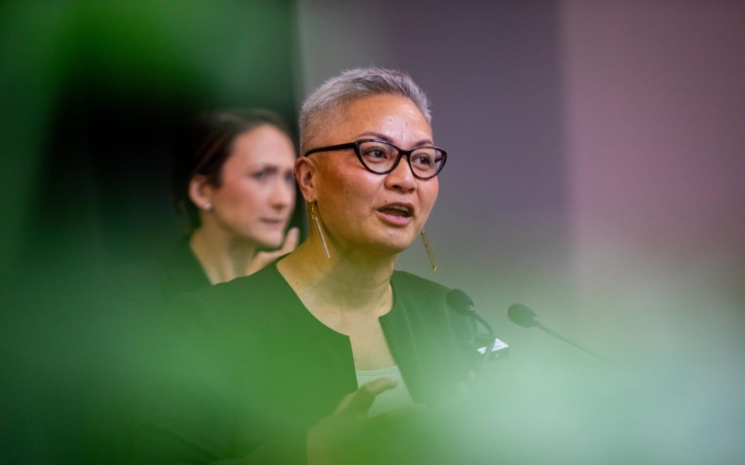Green Party co-leader Marama Davidson delivering the party's 'State of the Planet' speeches in Wellington.