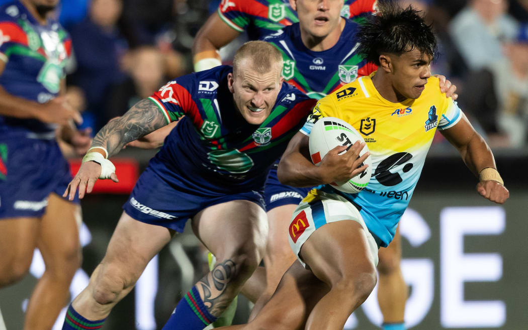 Titans fullback Keano Kini during the NRL Telstra Premiership match between the One NZ Warriors v Gold Coast Titans at Go Media Stadium.