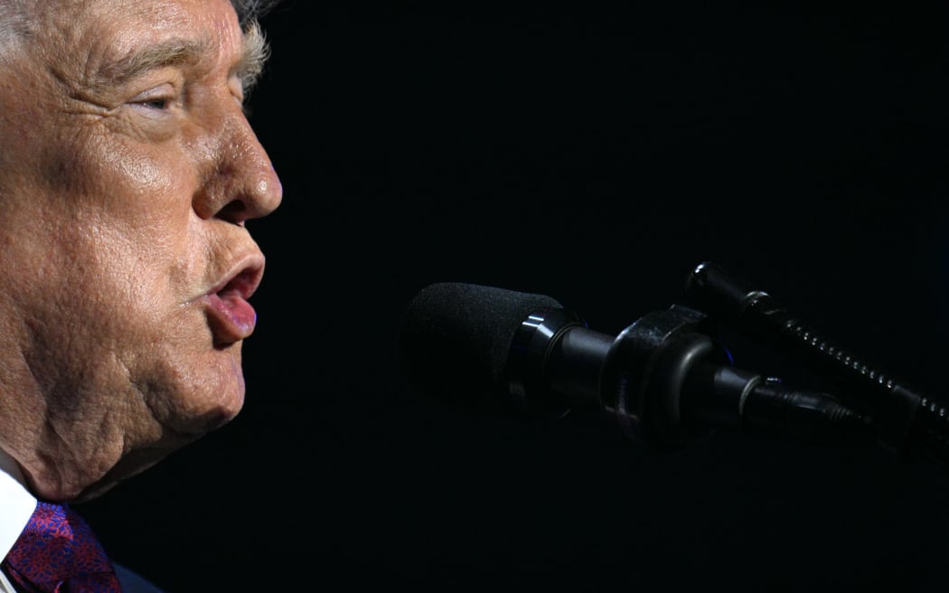 US President Donald Trump addresses a Turning Point USA event entitled 
