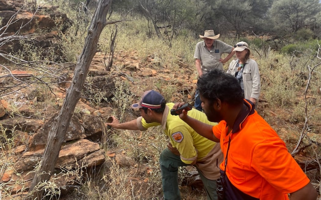 The kungaka monitoring team: Keanu Garni Bates (yellow shirt), Ray Hunter (orange shirt), Gerry Swan (back left) and Lyndy Marshall (back right).