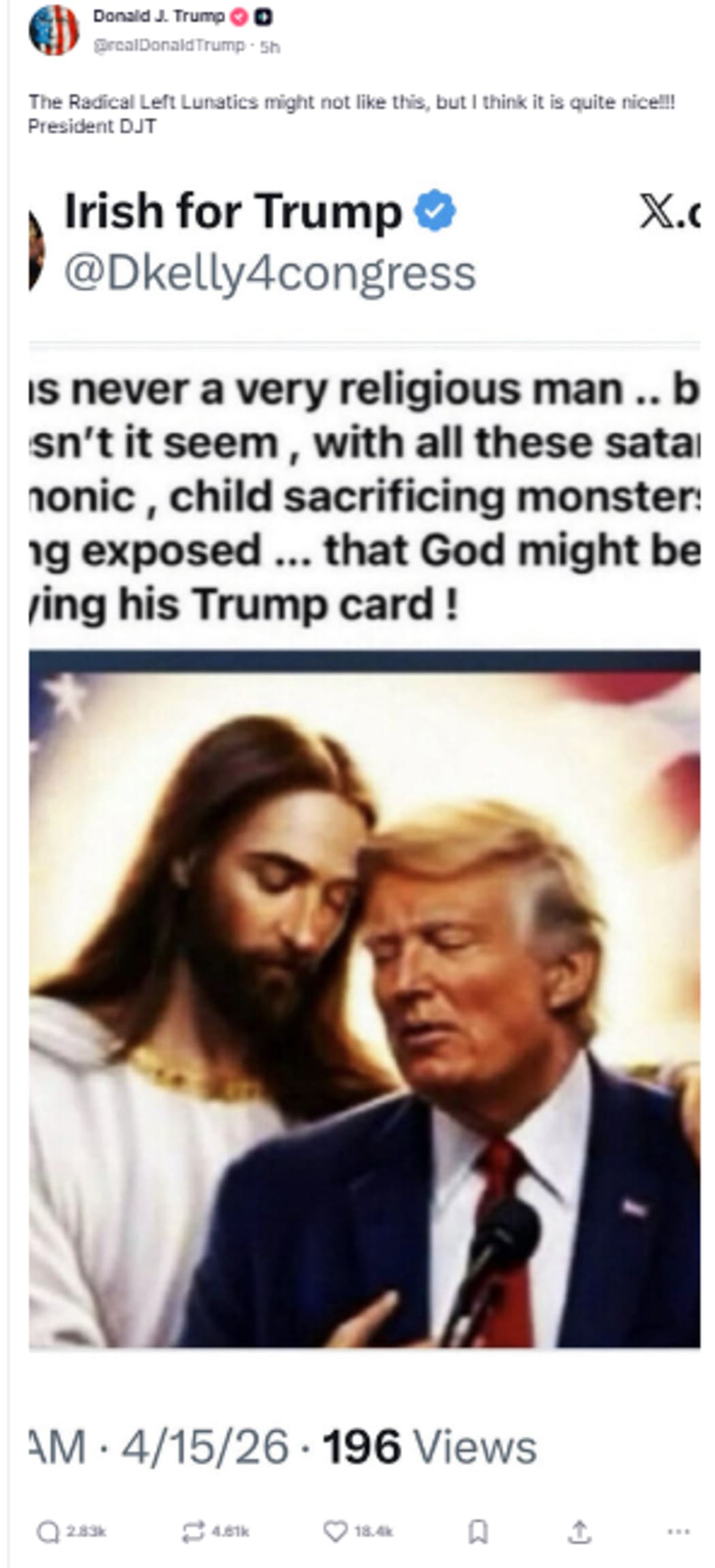 US President Donald Trump re-posted the image on his Truth Social website.