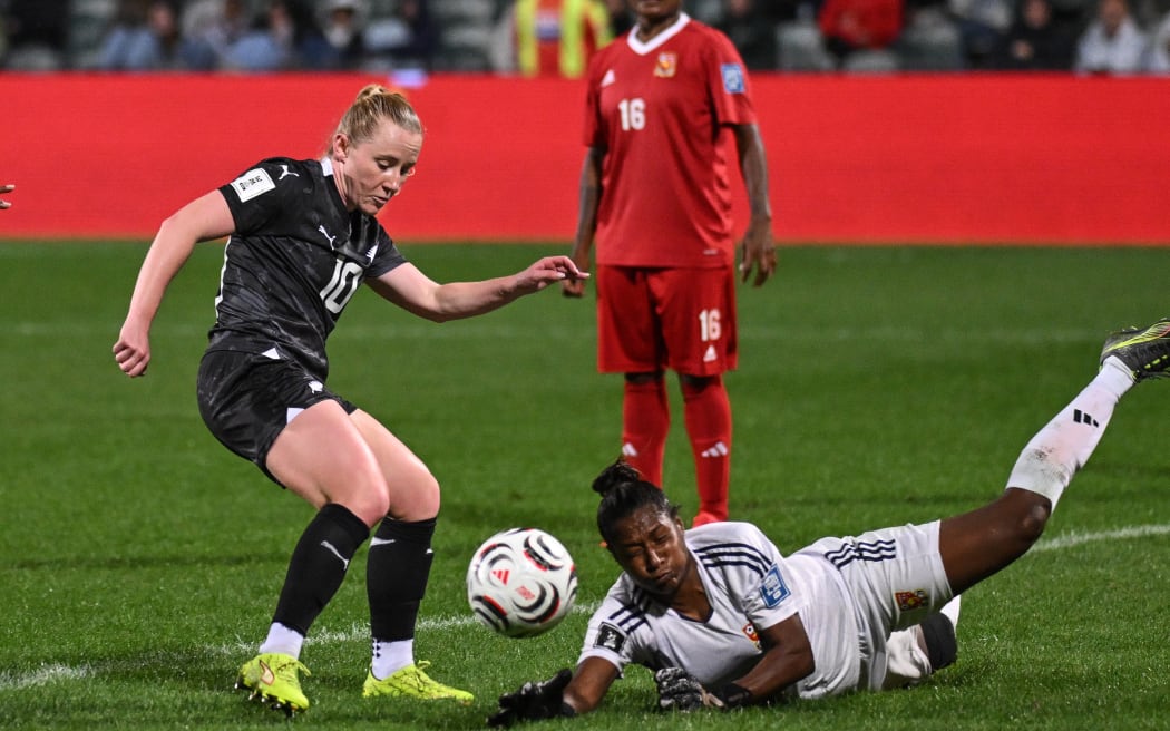 Football Fern Katie Kitching against Papua New Guinea.