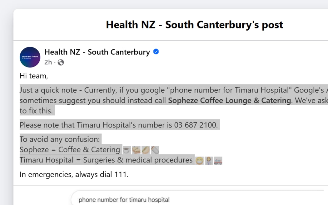 The post Health NZ made about the Timaru number.