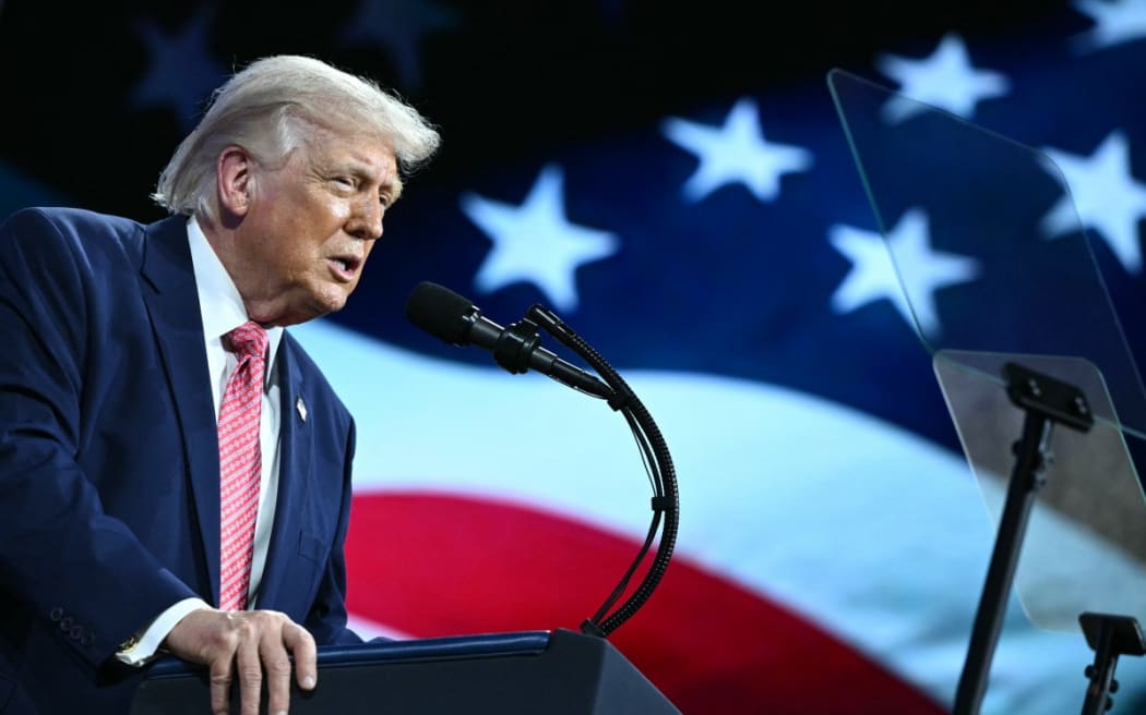 US President Donald Trump speaks during the Future Investment Initiative (FII) Summit in Miami Beach, Florida, on 27 March 2026.