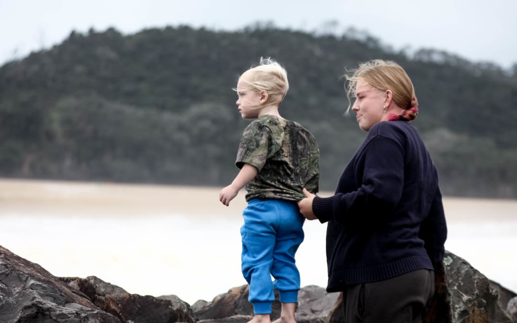 People out in Whitianga amid Cyclone Vaianu.