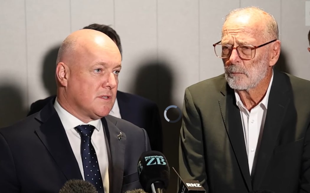 Christopher Luxon and Wayne Brown face questions after the announcement on 10 April, 2026.