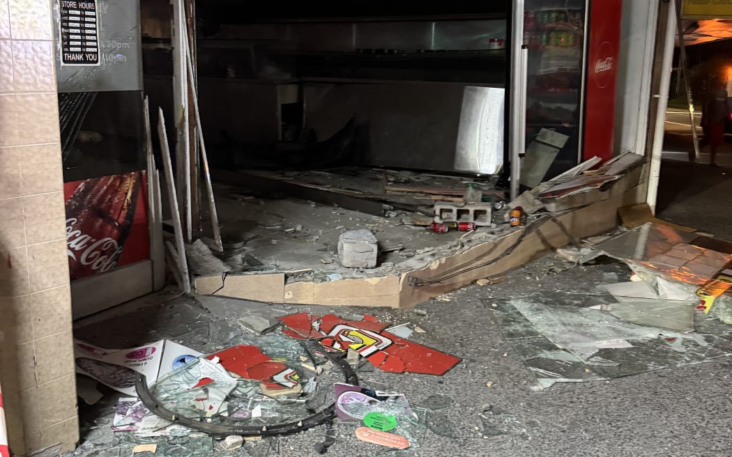 A car drove into Ming Xing Fast Food in Glendene, west Auckland just before 10pm, Thursday, 9 April 2026.