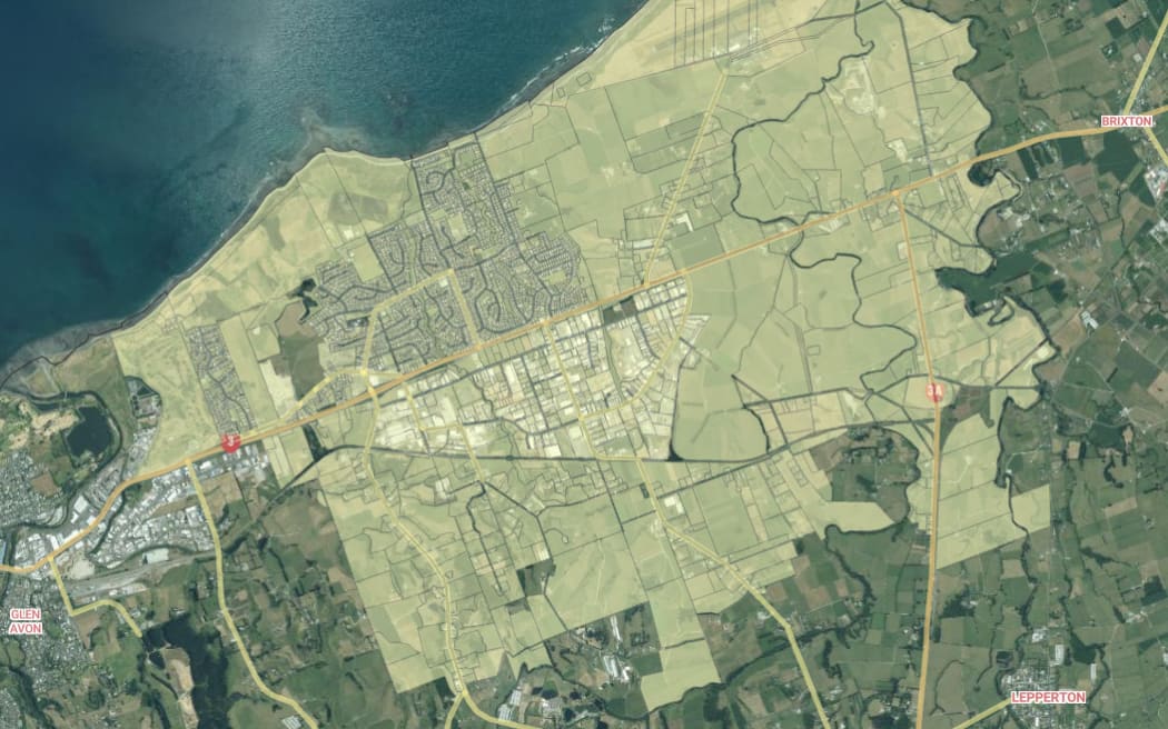 A map of the Bell Block/The Links area water zone that is under a precautionary boil water notice.