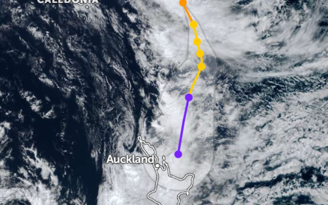 The predicted path of Cyclone Vaianu. The cone of uncertainty as it heads south is still quite large.