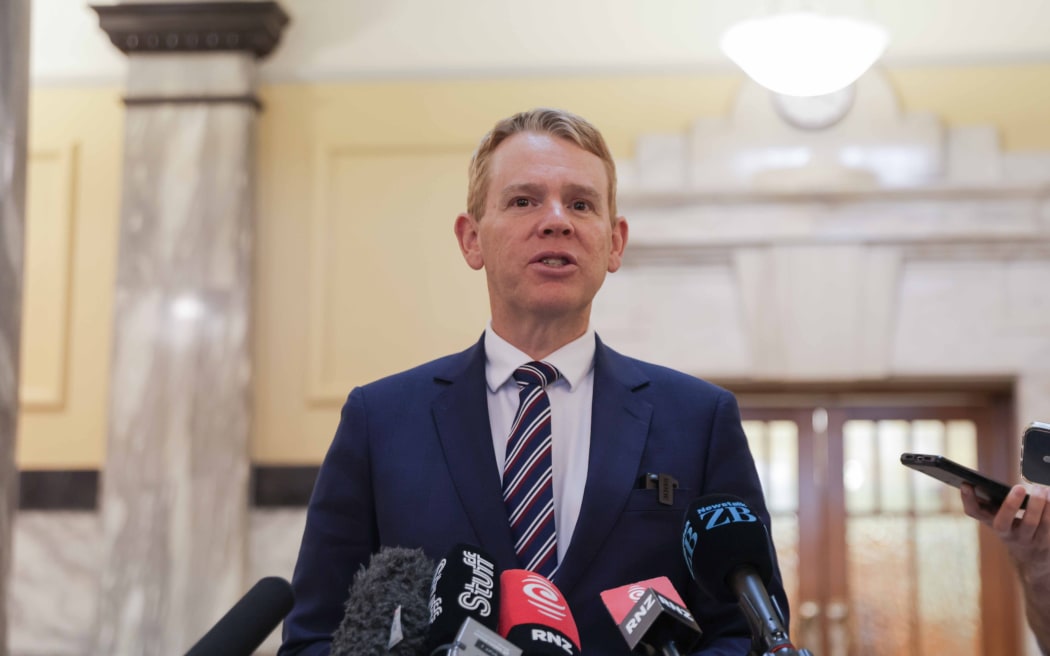 Labour leader Chris Hipkins speaks to media.