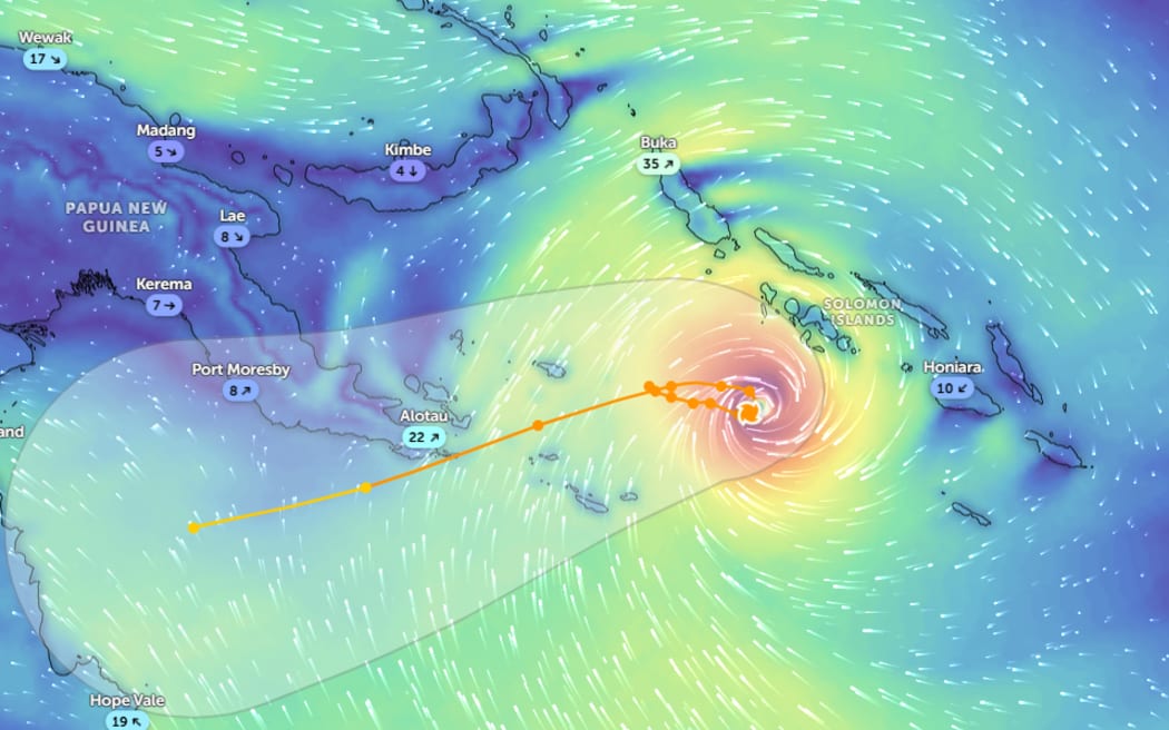 The category 3 system is in the Solomon Sea, hundreds of kilometres south-southwest of the autonomous Papua New Guinea region.