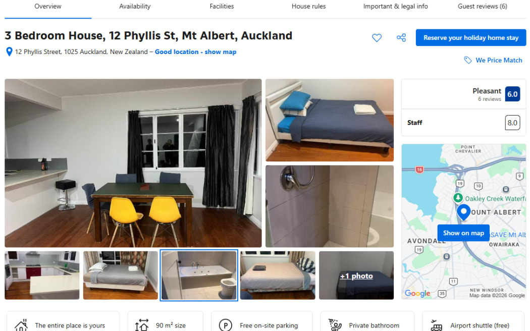 A Booking.com advertisement for the Mt Albert house trashed in March.