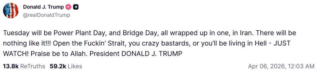 A post by US President Donald Trump on his Truth Social platform.